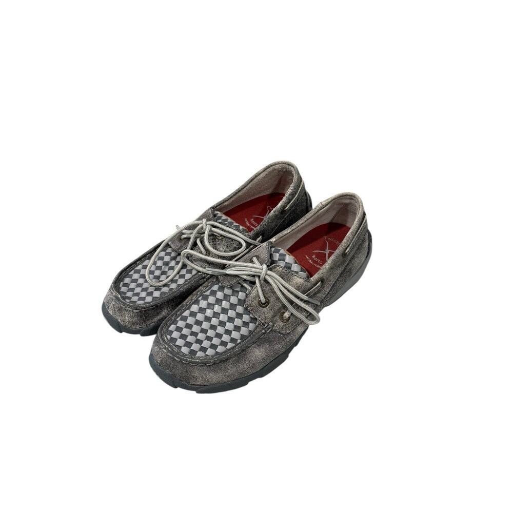Twisted X Kid's Grey‎ Weave Moc Leather Slip On Flats Youth Size 4.5 M